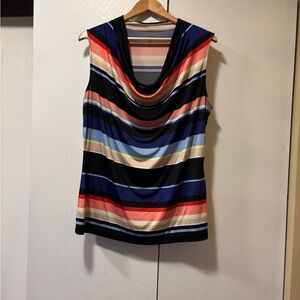 Worthington Sleeveless Cowl Neck Stripe Tank - Black, Blue, Red, Cream